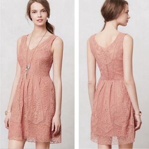 Anthropologie At Dusk Dress by Yoana Baraschi 
Lace Mini Dress Rust Rose Sz 4